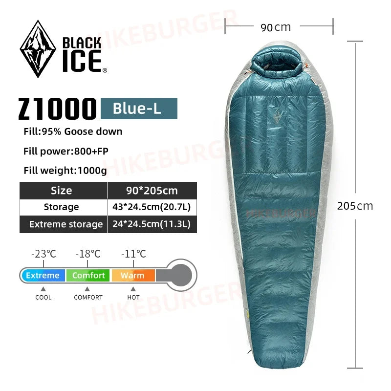 Black Ice Z-series 800FP Outdoor Camping Sleeping Bag Ultralight Coldproof Mummy Goose Down Tent Thickness Sleeping Bag