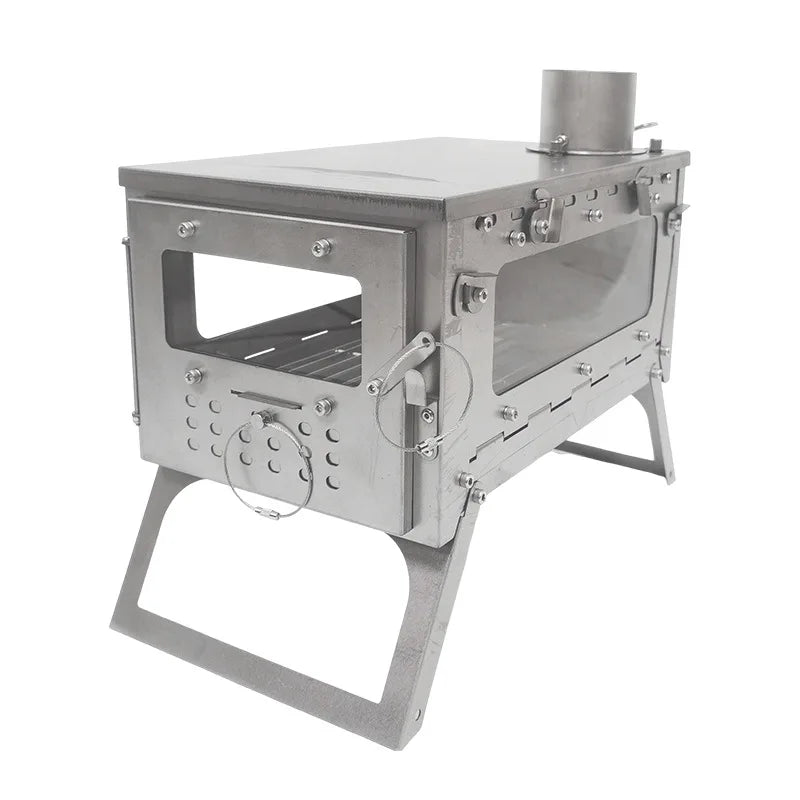 Titanium Alloy Glass Removable Portable Folding Wild Cooking Stove with Chimney Outdoor Stove Tools for Camping Hiking