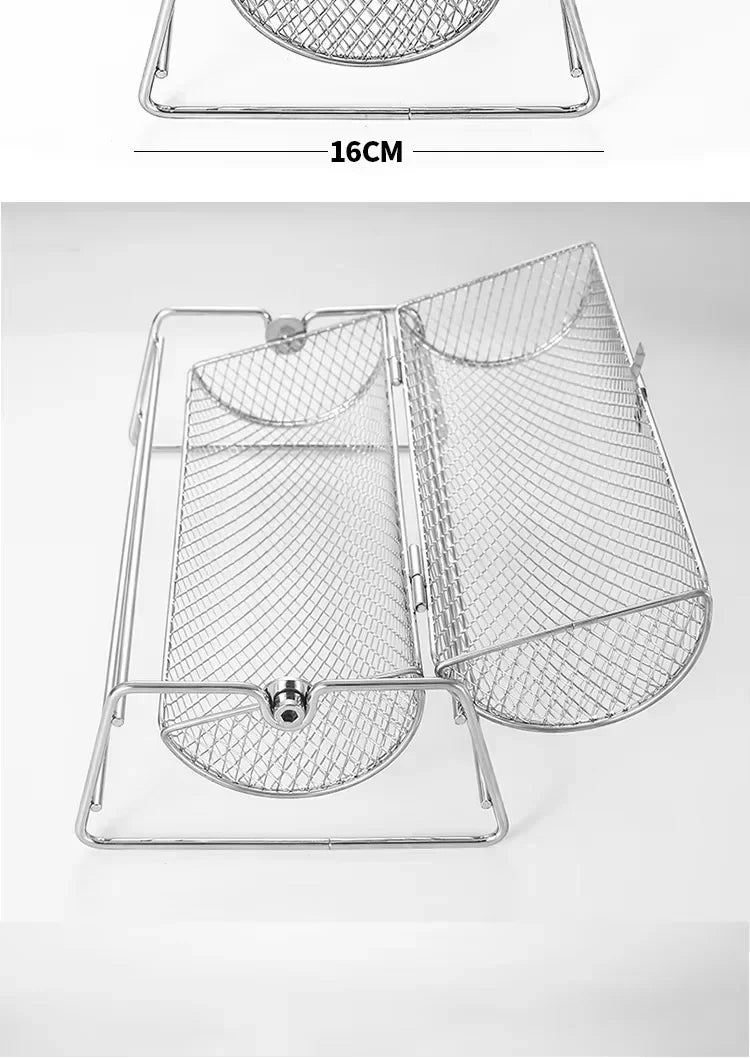 Stainless Steel Rolling BBQ Grill Manual Rotating Barbecue Cage with Base Rotisserie Basket Roll Barbecue Cage Outdoor Roaster