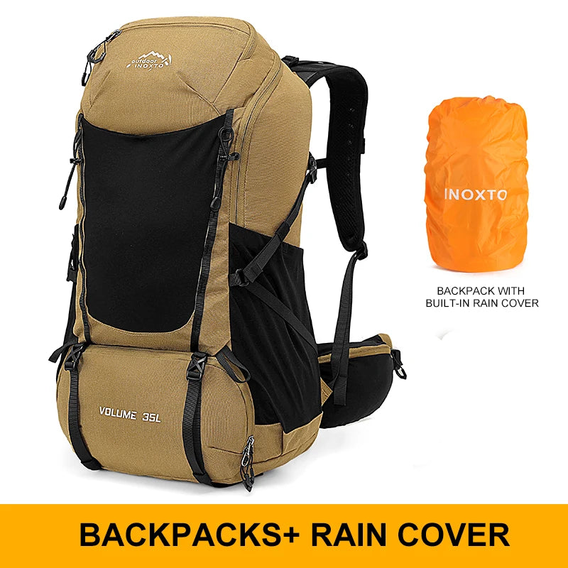 Internal frame waterproof hiking camping backpack with rain cover, large lightweight travel day backpack for climbing