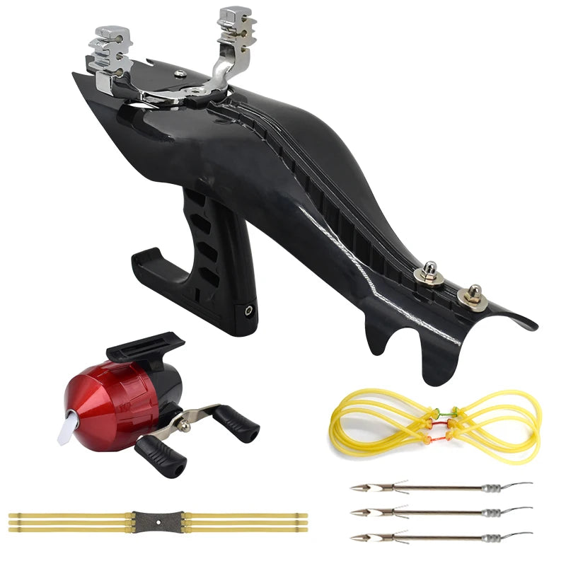 Professional Outdoor Fishing Slingshot With Rubber Bands And Fishing Reel For Fishing High Velocity Catapult Kit for Adult