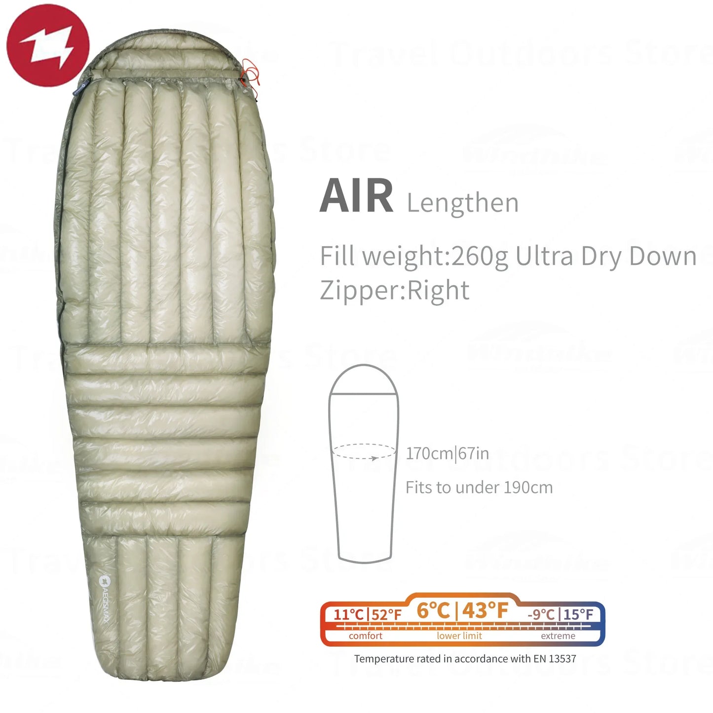 AEGISMAX AIR 10D Ultralight Down Sleeping Bag Camping Hiking 800FP Lightweight Couple Sleeping Bag Tourist Outdoor Equipment