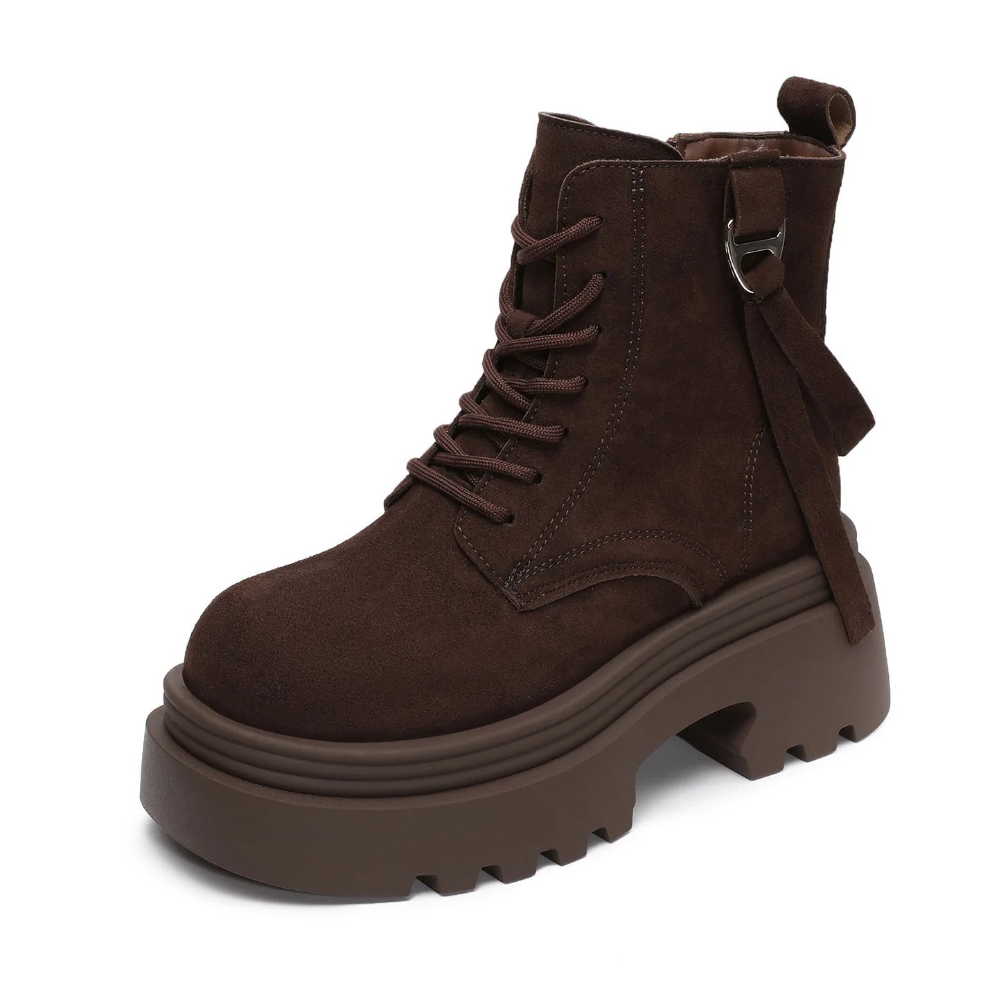 6.5cm Cow Suede Genuine Leather Women Booties Elthnic Pumps Comfy Ankle Knee High Spring Motorcycle Shoes Flats Platform Wedge