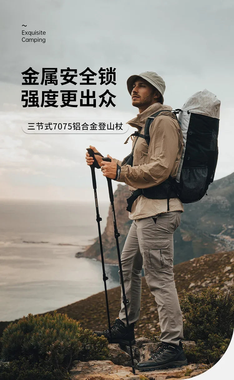 Naturehike-Aluminum Telescopic Trekking Pole, Folding Stick, Hiking Pole, Outdoor Trekking Pole, 3 Section, 7075, ST03