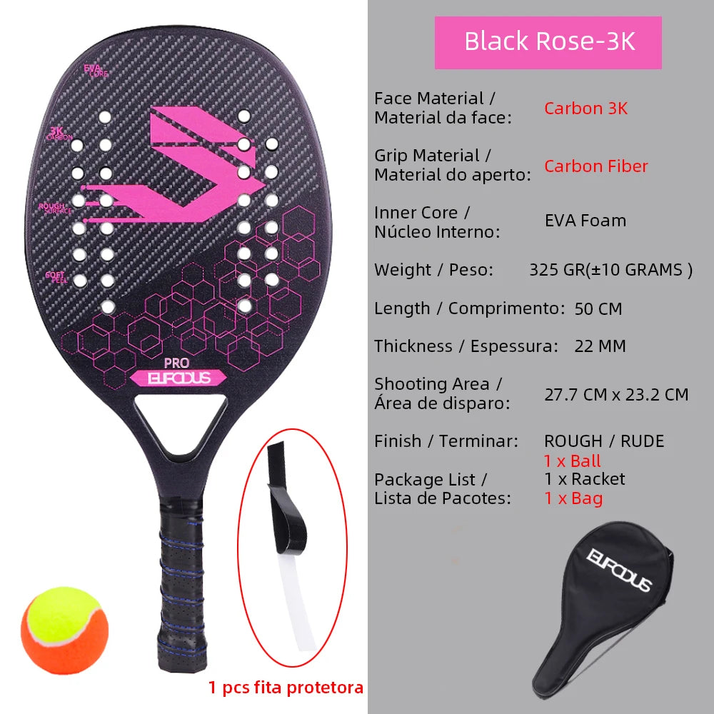 High Quality 3K Carbon and Glass Fiber Beach Tennis Racket Soft Face Tennis Racquet with Protective Cover Ball