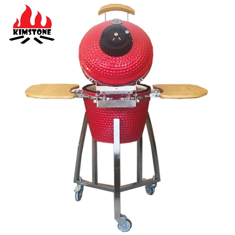 KIMSTONE 2023 New Hot Selling 16 Inch Portable Bbq Rotisserie Grill Commando Kamado Smoker With Stainless Steel Stand
