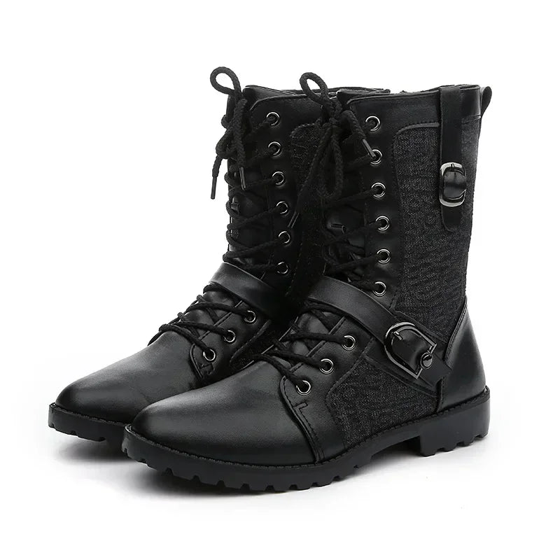 2025New Men Boots Fashion Mid-calf Boots Trend Motorcycle Boot High Top Casual Boots for Men Plush Warm Winter Boot Botas Hombre