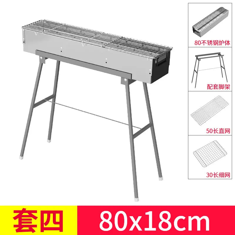 Stainless steel barbecue stove, home charcoal, outdoor large portable, enlarged grill for picnics