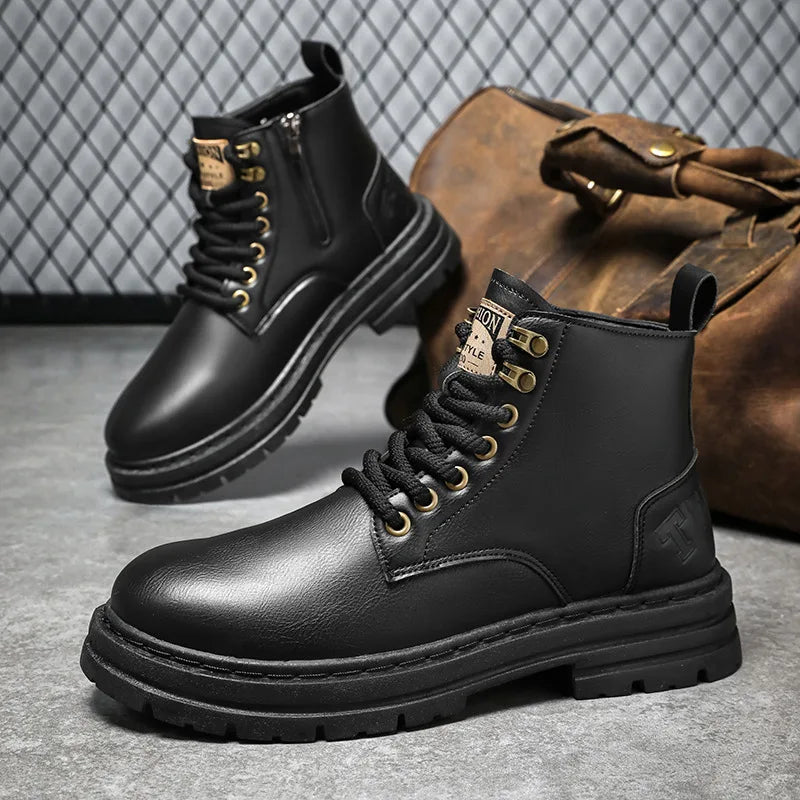 Men's Boots Four Seasons Soft-sole Non-slip Casual Boot Fashion Outdoor Work Boots High Boot Classic Joker Youth Leather Boots