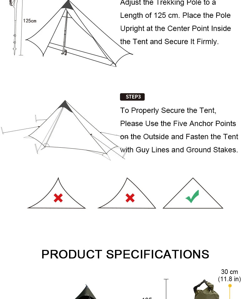 EMER 2 Person 1 Person Outdoor Ultralight Camping Tent 4 Season Professional 20D Silnylon Rodless Tent Hiking Portable Tent