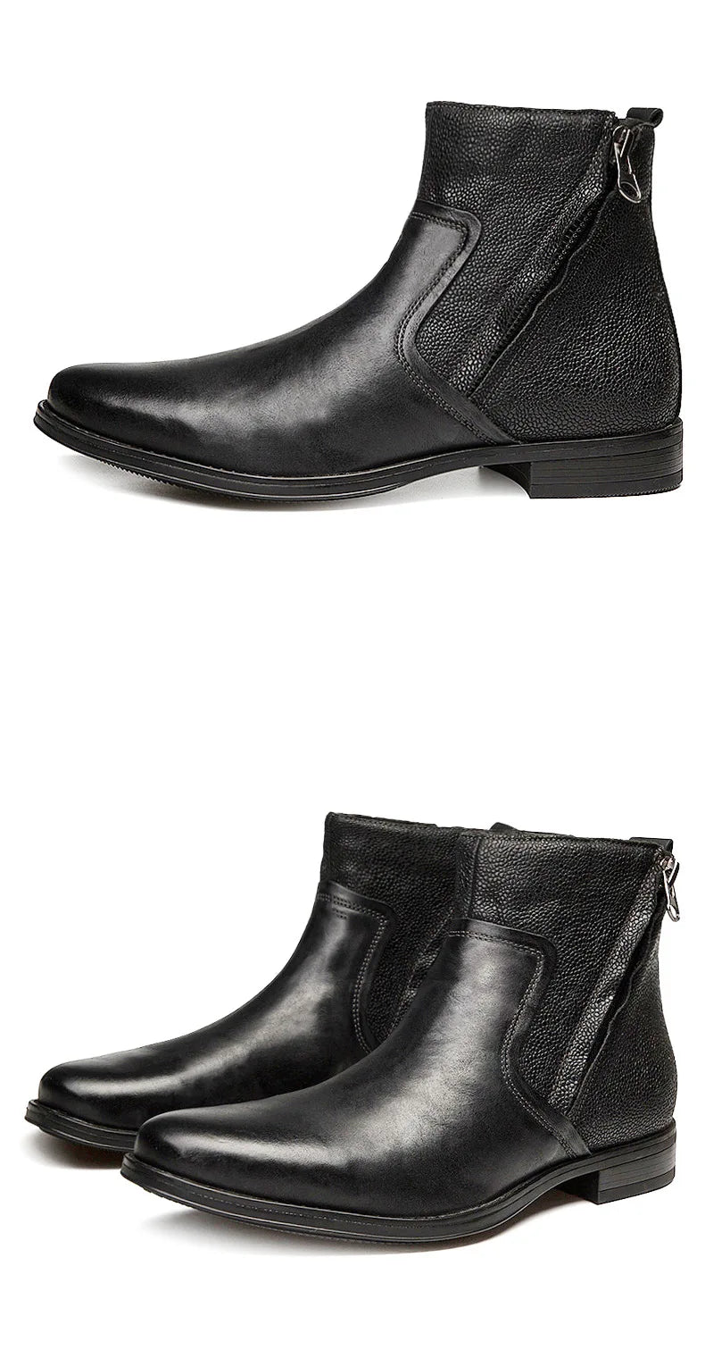 2026 Spring Autumn Ankle Boots Fashion Male Cow Genuine Leather Shoes Dual Zip Leisure Leather Boots Motorcycle Shoes Boys A049