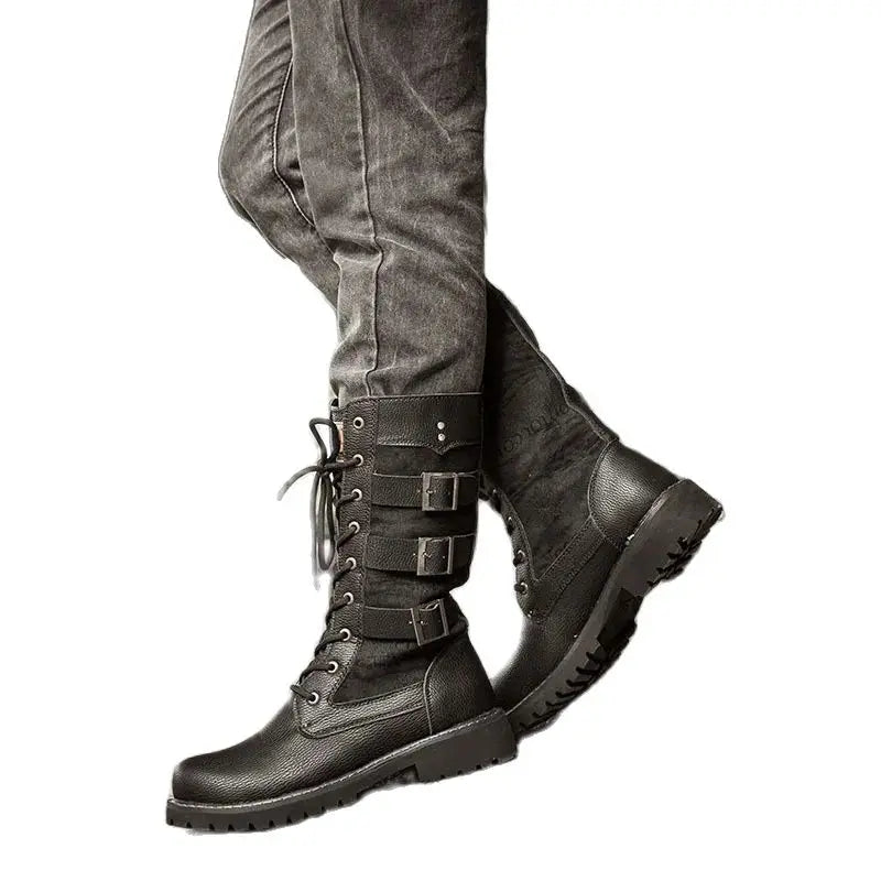 Men's Cowboy Boots High Top Inner Heightening Shoes High Breathable Boots Plus Size Shoes Casual Sneakers Motorcycle Boots