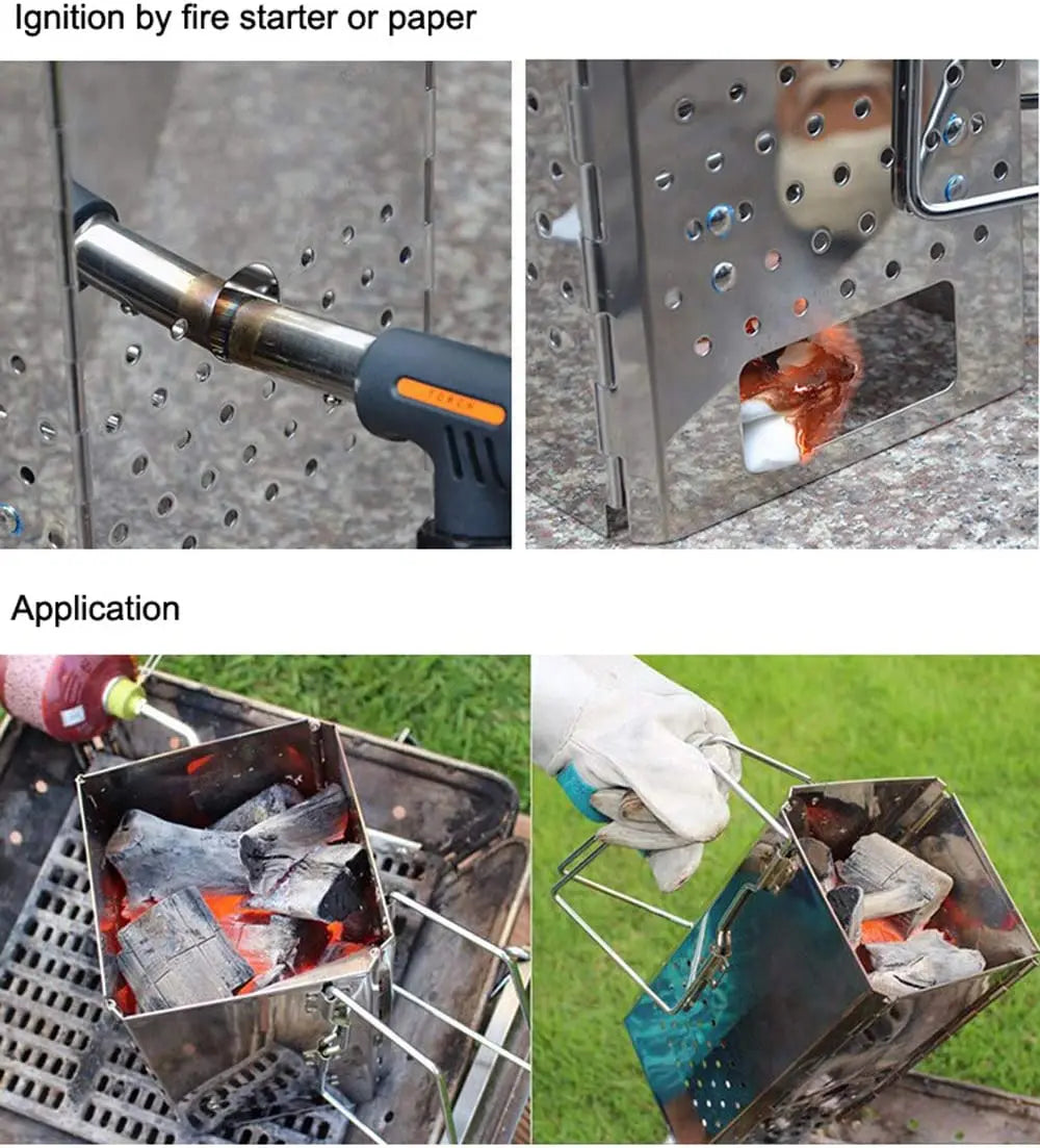 Portable Chimney Cooker Stove, Stainless Steel Wood Burner, Foldable Charcoal Starter for Outdoor Camping