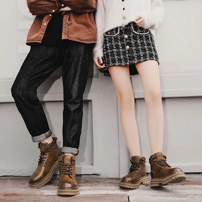 High Top Boots Men's Leather Shoes Fashion Motorcycle Ankle Boots for Men Winter Boots Man All-match Shoes Lace-Up Botas Hombre