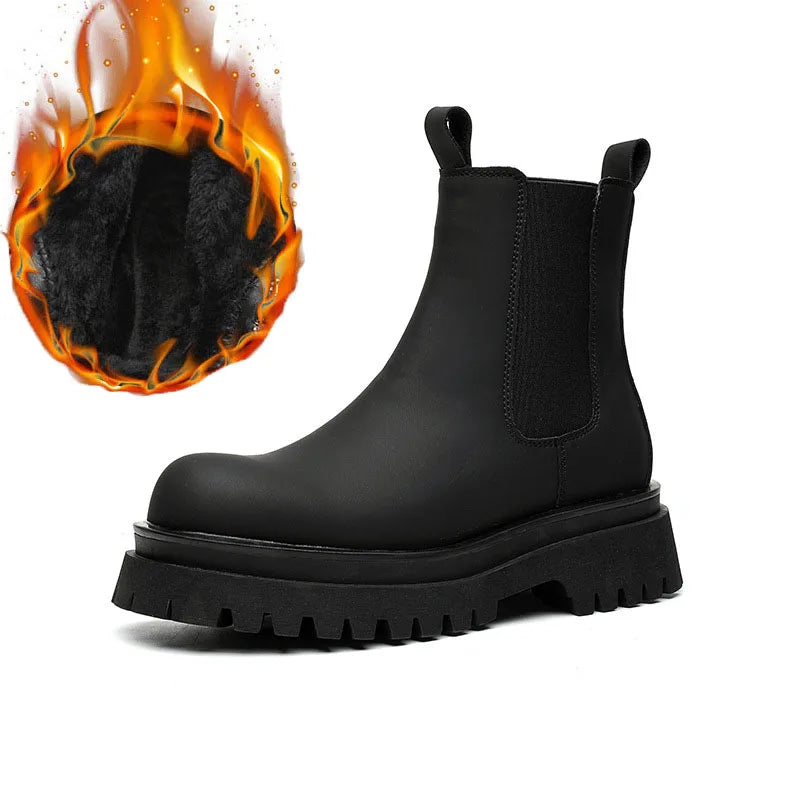 men luxury fashion high motorcycle boots black stylish platform shoes cowboy original leather boot handsome chunky chelsea botas