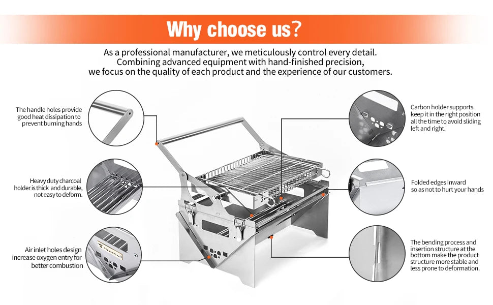 BiggerFire New Portable Outdoor Camping Easy  Flip BBQ Grill Folding Charcoal BBQ Grills