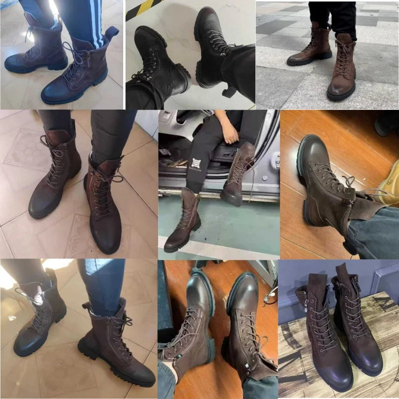 Retro Leather Motorcycle Riding Boots Riding Boots British Cool Man Handmade High-top Winter Work Shoes