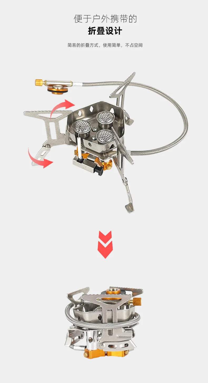 Three-Headed Camping Gas Stove BBQ Grill Set, Portable Outdoor Cooking Equipment