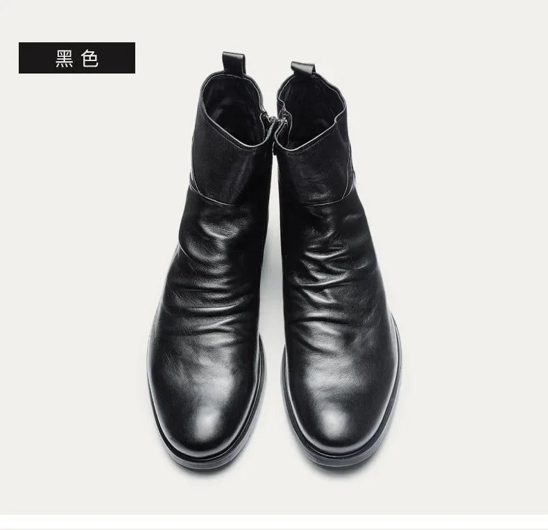 Men's Chelsea Boots High Quality Side Zipper Handmade Boots Men's Leather Boots Fashion New Casual Leisure Leather Shoes for Men