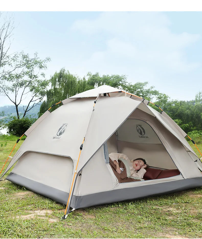 HeWolf Outdoor Double-layer Silver-coated Picnic Tent Automatic Folding Portable Waterproof Sunscreen Quick-Open Camping Tent