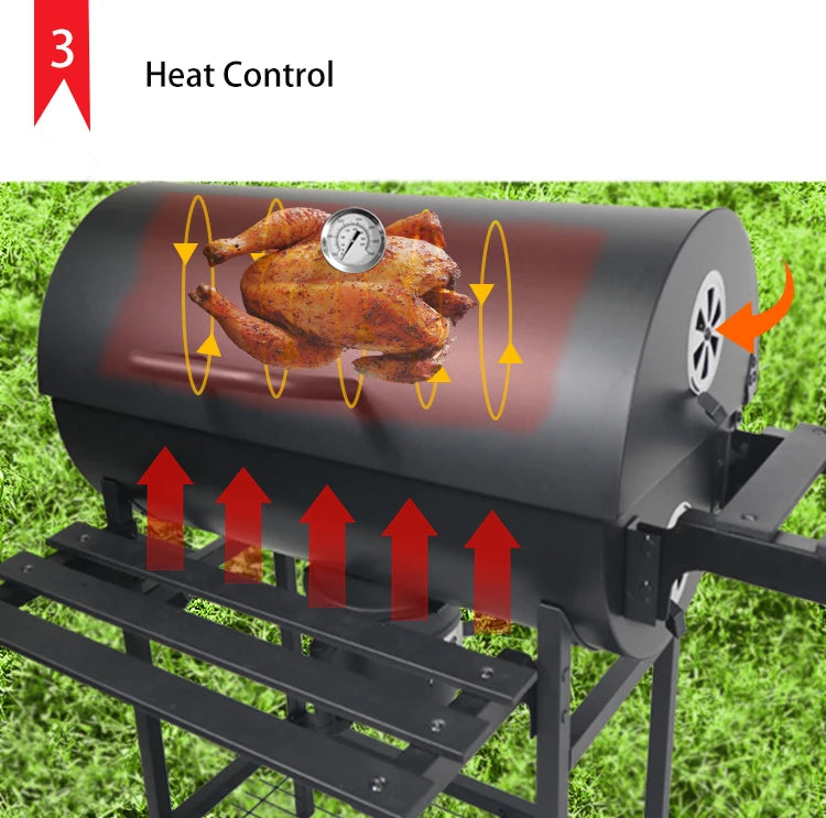 Outdoor Kitchen Barbeque Barbecue Large Heavy Duty Trolley Grill Barrel Charcoal Grill BBQ Smoker with Lid