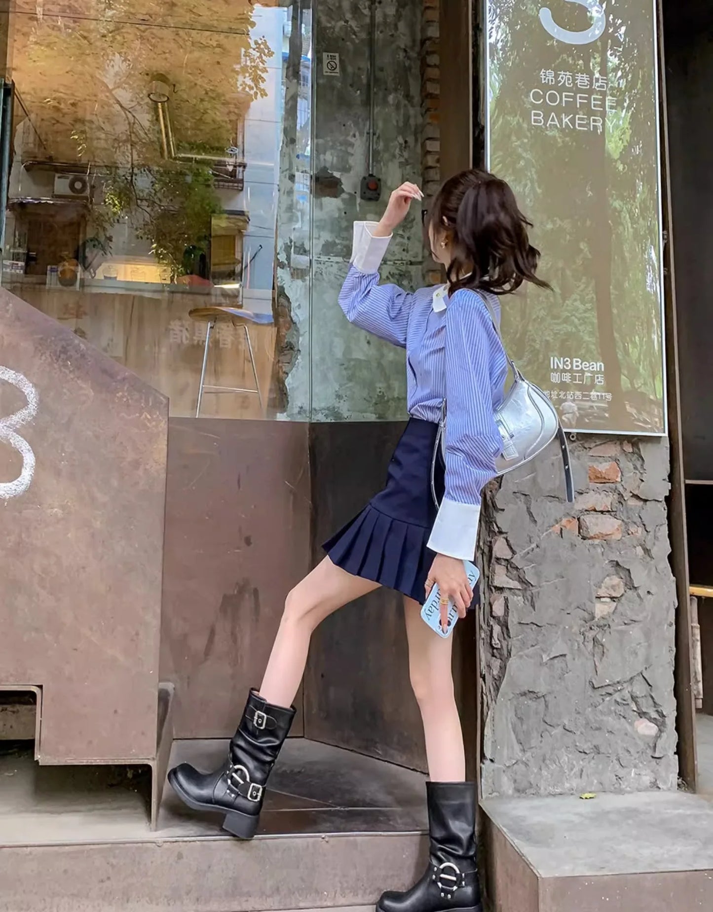 Fashion Buckle Motorcycle Boots Women Round Toe Med Heels Ankle Boots Woman 2024 Pu Leather Square Heel Autumn Platform Shoes