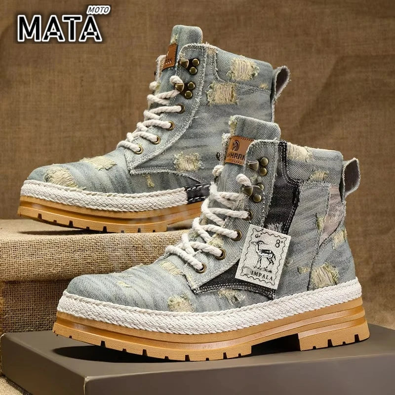 Motorcycle Riding Shoes Casual Commuter Boots Protective Fall Resistant Wear Boots Four Seasons Riding Shoes Denim Casual Shoes