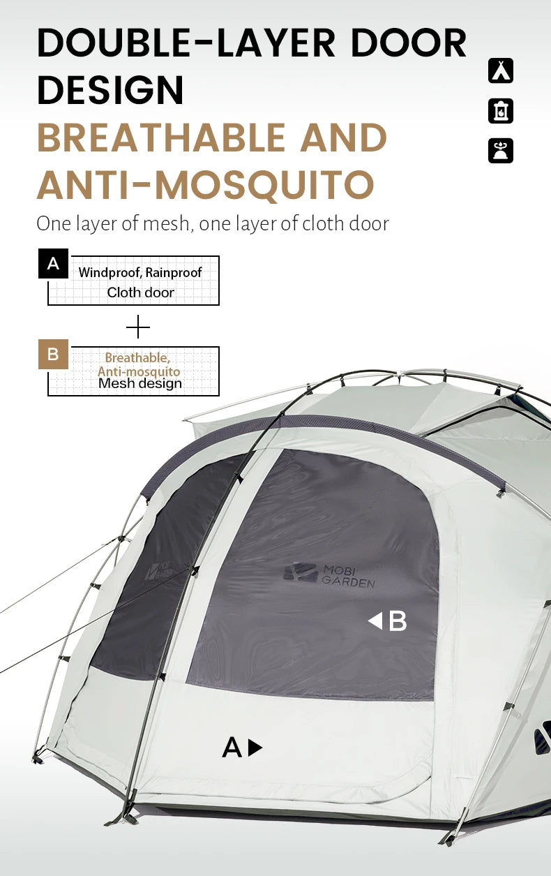 MOBI GARDEN Camping Tent Royal Castle 150D Oxford With Snow Skirt Double Layer Waterproof Hiking 5 Person 4 Season Tent UV50+