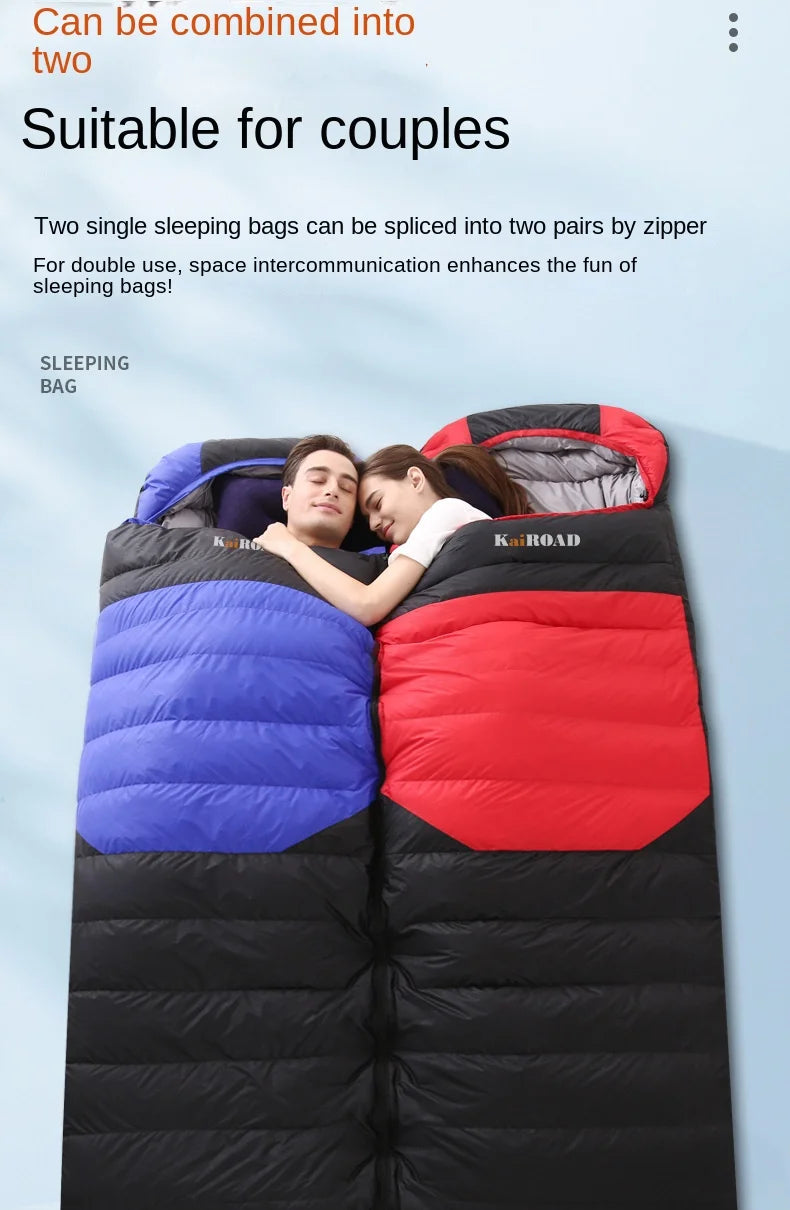 Wholesale Unisex Waterproof Nylon Sleeping Bag Envelope Style Duck Filling for Winter Keep Warm Adults Use Outdoor Camping Hike