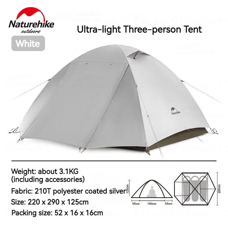 Naturehike Ultralight Backpacking Tent Dome Shelter Tent for 2-3 Person Camping Hiking Trekking Double Layer Lightweight 2.5kg