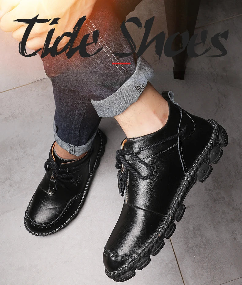 Genuine Leather Shoes Male Luxury High Quality Men Ankle Boots Outdoor Comfortable Casual Shoes Fashion Zip Men Motorcycle Boots