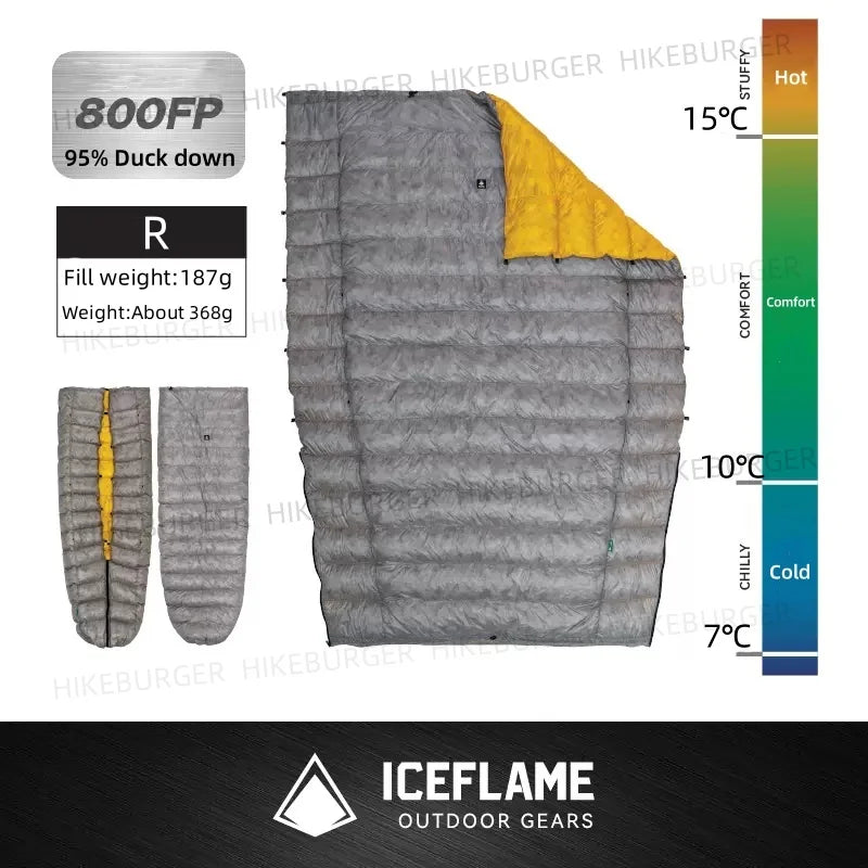 ICE Flame NXT 800FP Down Quilt Outdoor Camping Multifunctional Ultralight New Duck Down Quilt Waterproof Bottomless Sleeping Bag