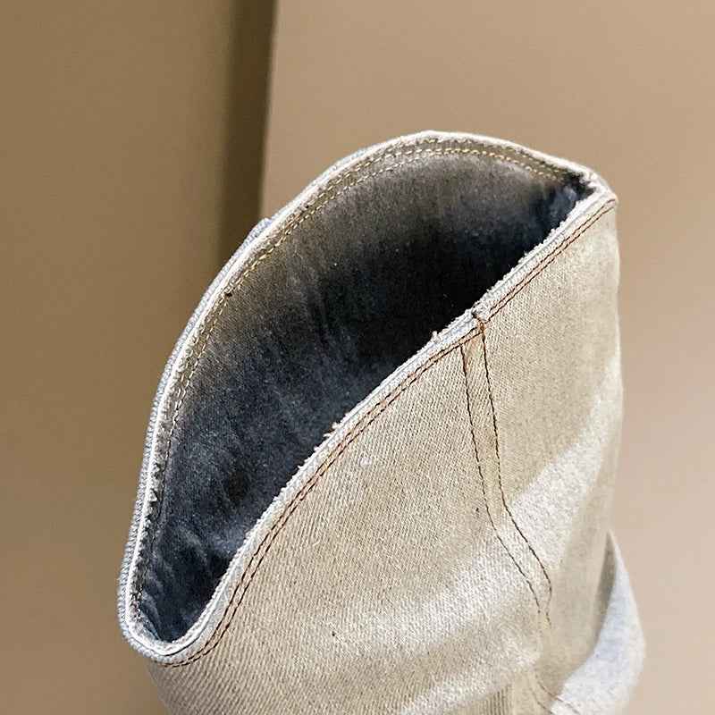 2023 New Knee High Knight Boots Pointed Toe Chelsea Boots Women Shoes Autumn Winter Brand Gladiator Goth Snow Motorcycle Boots