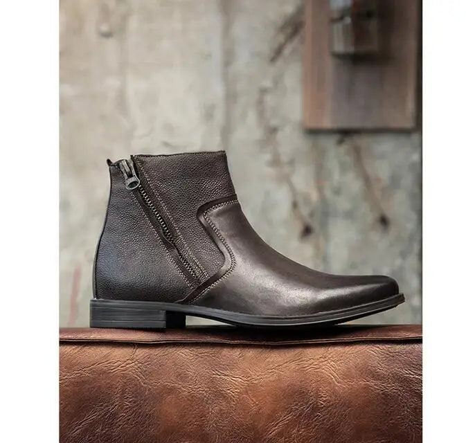 2026 Spring Autumn Ankle Boots Fashion Male Cow Genuine Leather Shoes Dual Zip Leisure Leather Boots Motorcycle Shoes Boys A049