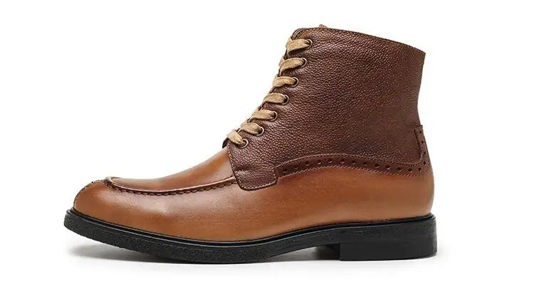 A028 Men's Boots Cow Genuine Leather Lace Up Man Shoes High Calf Male Footwear British New Winter Boots Motorbike Shoes Vintage