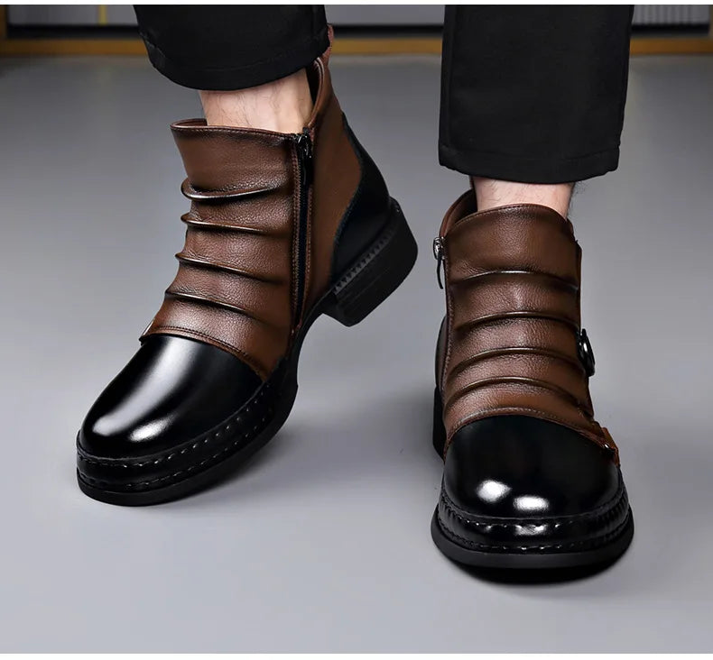 Autumn Winter Retro Ankle Boots for Men Fashion Casual Size Zipper Motorcycle Boots Man New Designer Warm Platform Shoes Male