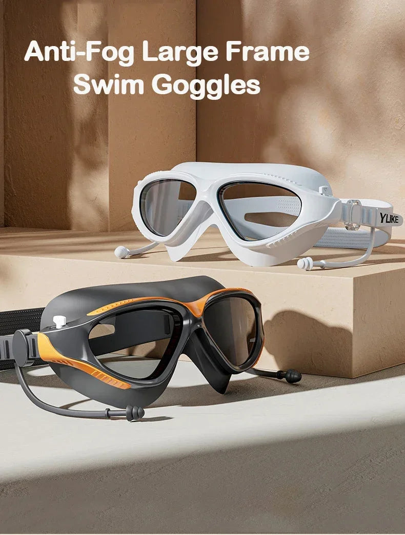 Big Frame Professional HD Anti-fog Silicone Swimming Goggles Adults With Earplugs Swim Glasses Men Women Goggles