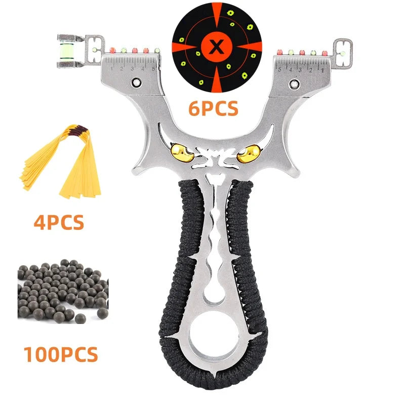 Powerful 304 Stainless Steel Slingshot Precise Shooting Outdoor Handle Hunting Catapult With Flat Rubber Band