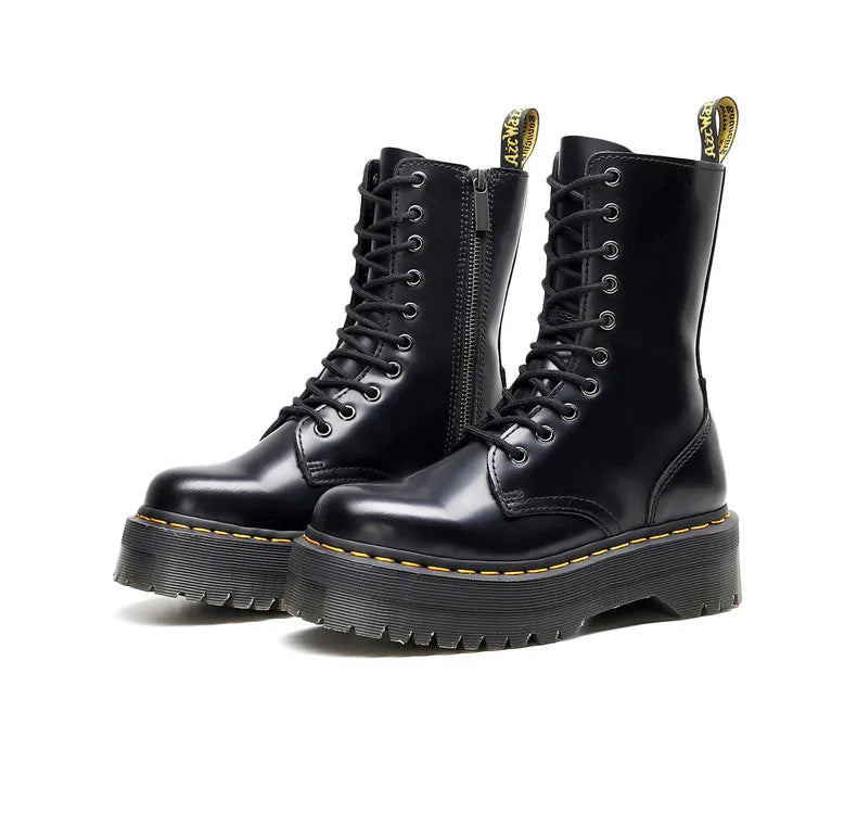 Women Boots Genuine Leather Platform Boots Motorcycle Designer Shoes Woman Zipper Optical Soles Fashion Sexy Punk Long Boots 39