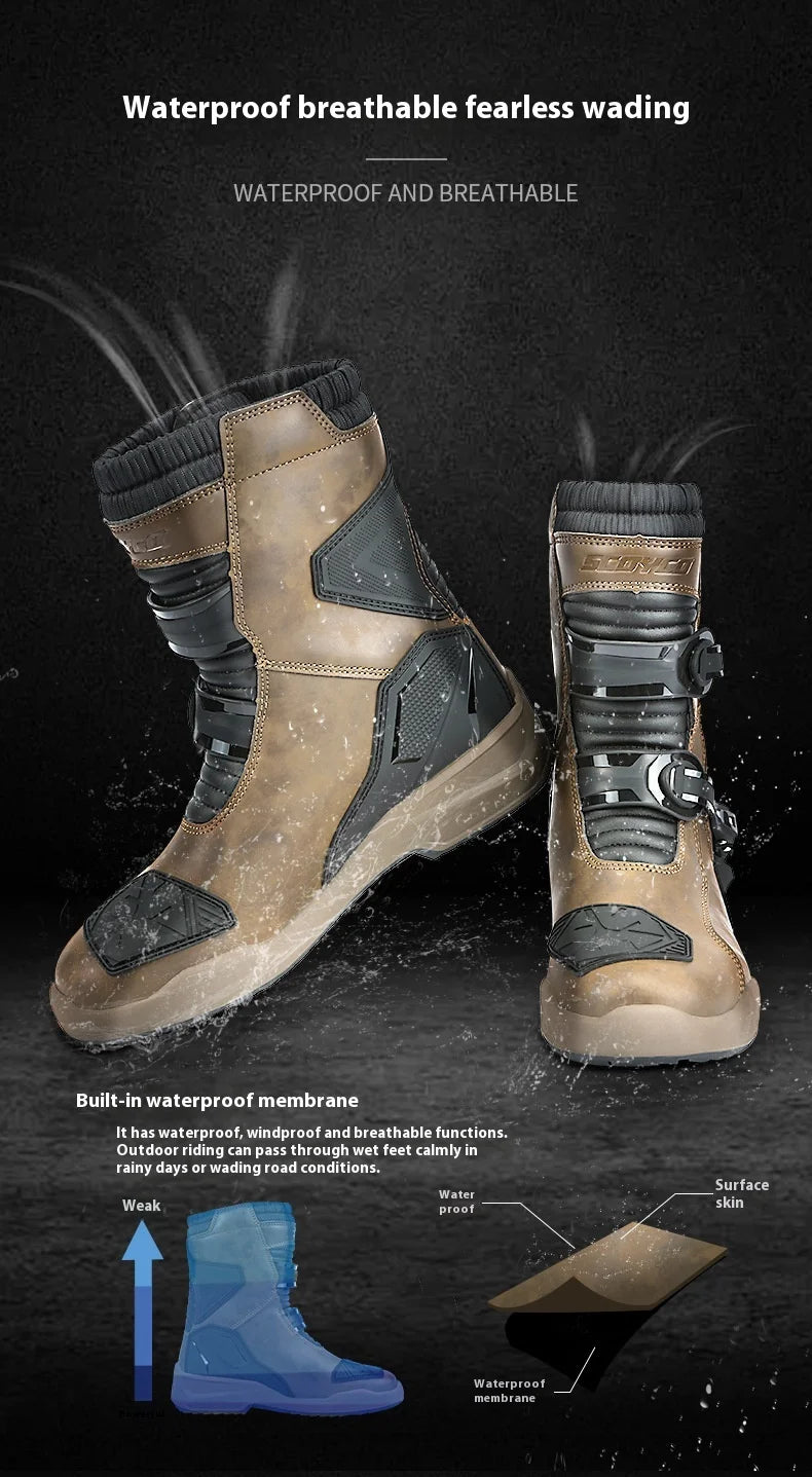 Scoyco Enduro Motorcycle Boots Man Waterproof Motorcyclist Shoes Brown Leather Motocross Boots Anti-slip Motorcycle Accessories