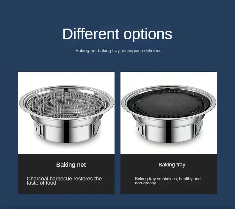 Stainless Steel Korean Barbecue Grill Round Household Commercial Camping Party Charcoal Grill Portable Charcoal Barbecue Grill