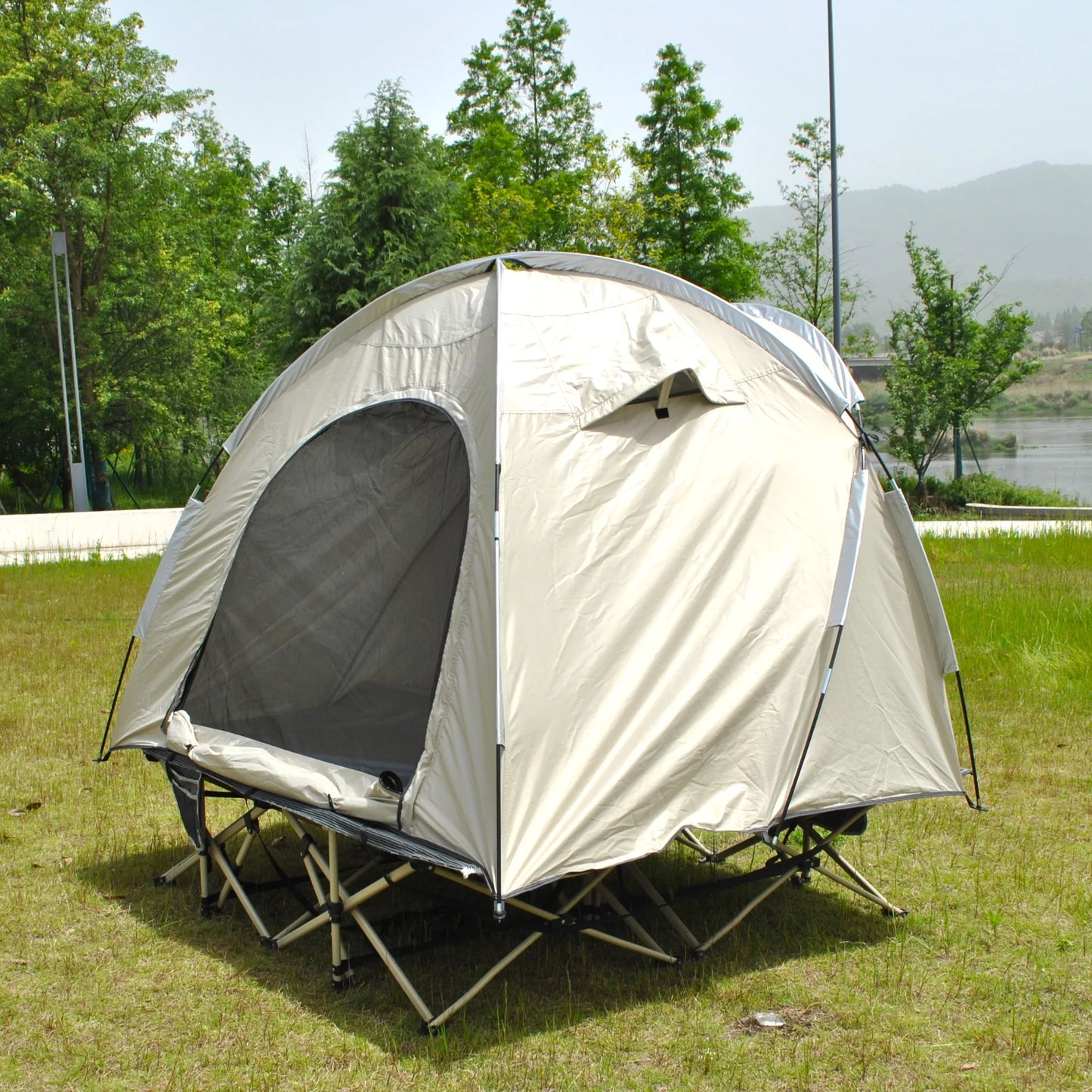 Off-Ground 3 Person Camping Fishing Tent with Double Mesh Doors - Insect Blocking, Durable Design, Easy Setup,Excluding bed