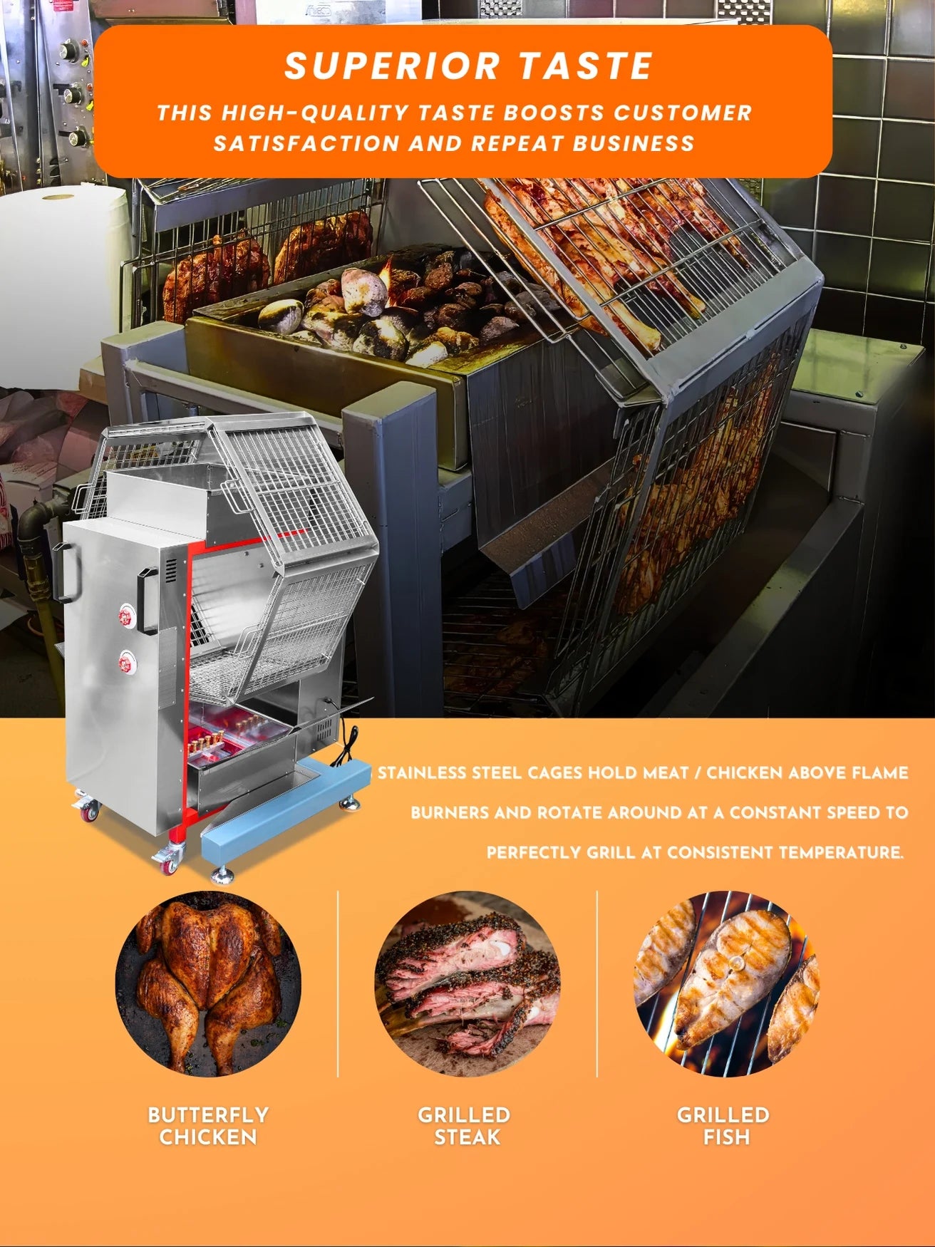 Hot Sale Barbecue Restaurant Charcoal Chicken Rotisserie Machine Truck 220V Flame Grill Broiler With Great Price