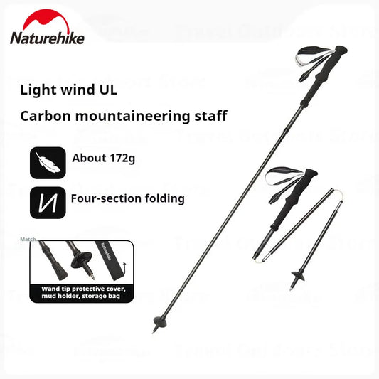 Naturehike Outdoor Alpenstock Carbon 4-sections Foldable Aluminum Alloy Ultralight Trekking Pole Adjustable Hiking Walking Stick