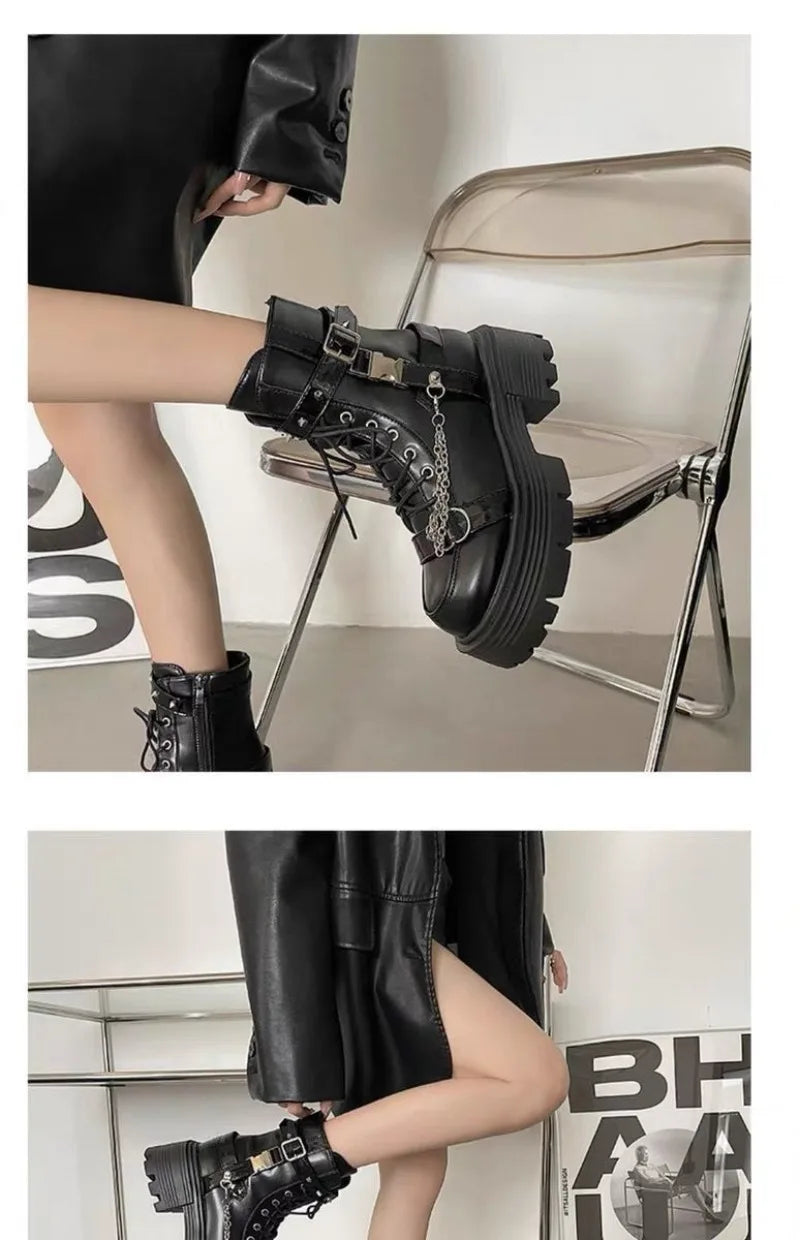 Women's Ankle Boots Fashion Gothic Platform Botas British Short Boot Motorcycle Boots for Women Designer Rivet Punk Boots Botas