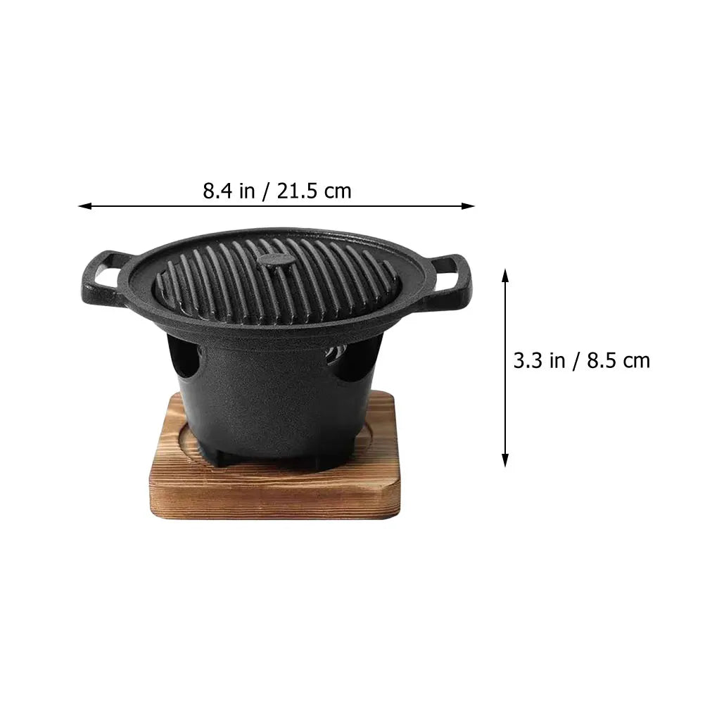 1 Set Grilling Plate Furnace Smoke-Free Barbecue Stove Wooden Board Non-Stick Aluminum Durable Easy Storage Space-Saving Indoor
