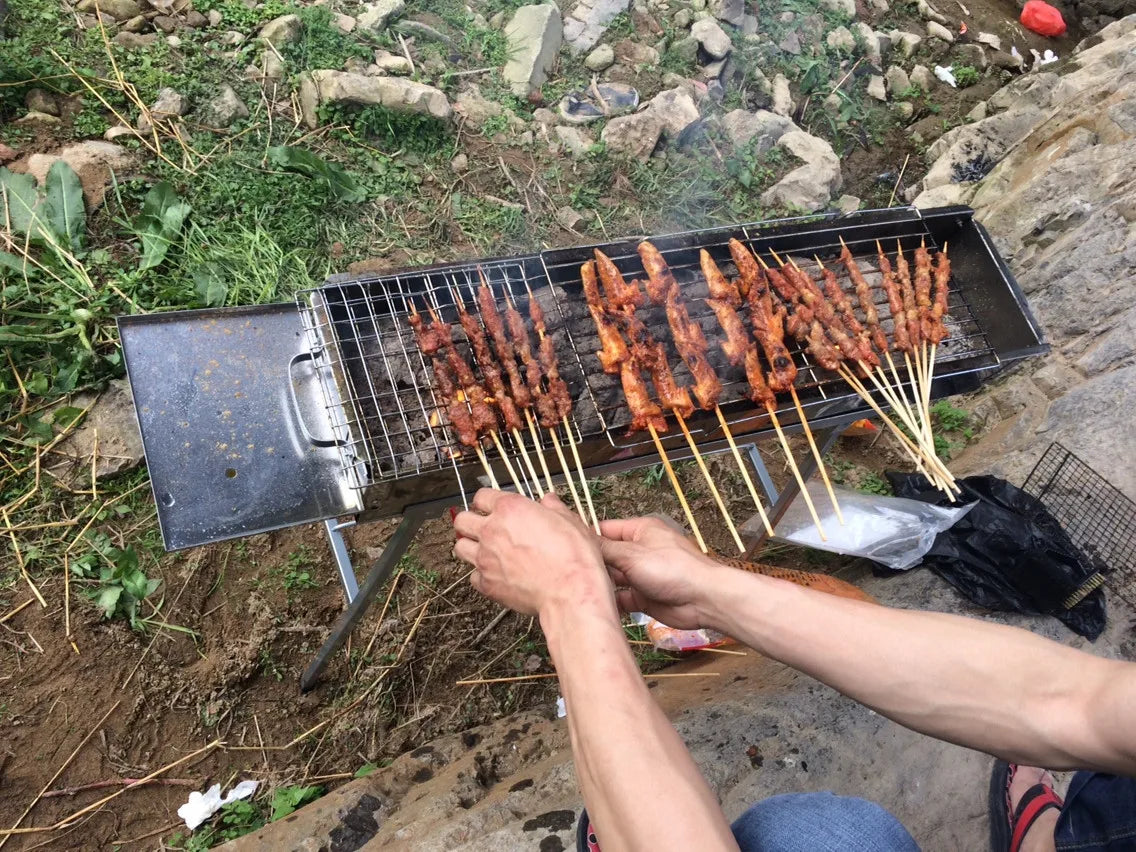 Stainless steel barbecue stove, home charcoal, outdoor large portable, enlarged grill for picnics