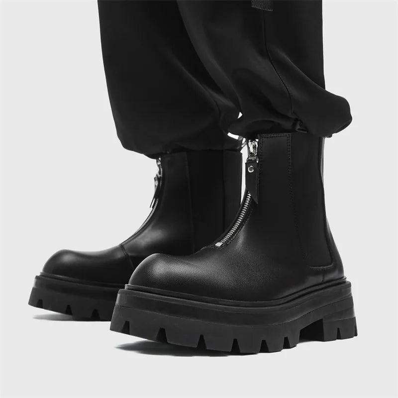 Autumn Winter Chelsea Platform Increase boots Men's Japan Korean Fashion Boots British High Top Black Motorcycle Men's Shoes