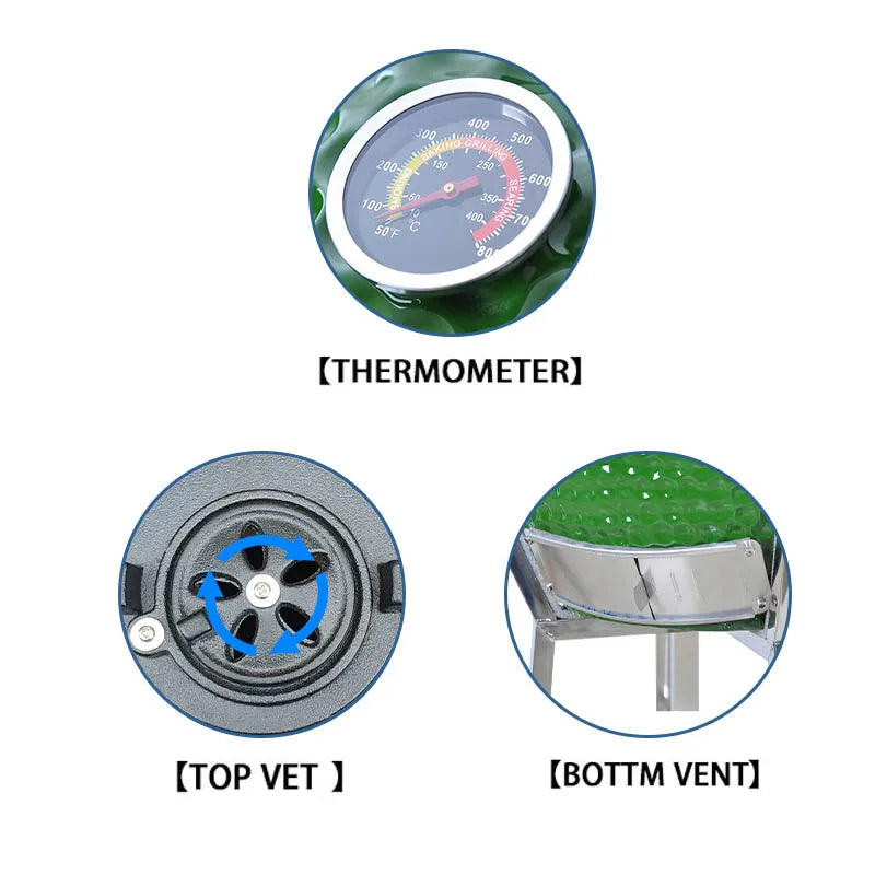 21-Inch Indoor/Outdoor Kamado  Ceramic Grill Oval Egg BBQ with Steel Iron Garden Camping  Ceramic BBQ