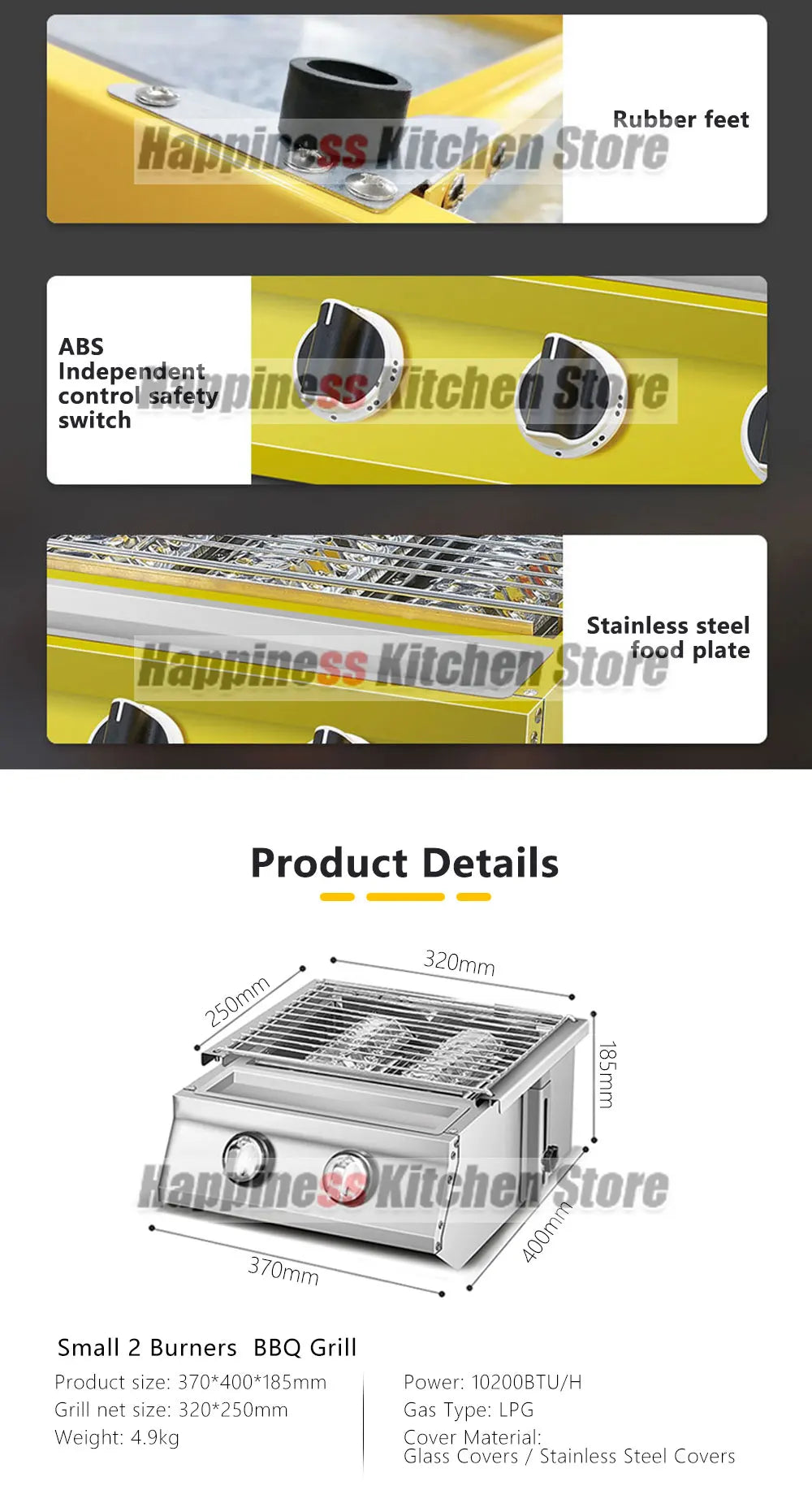 2/3/4 Burners BBQ Grill LPG Gas Grill Gas Stoves Stainless Steel Burners With Glass Covers Outdoors Camping Barbecue